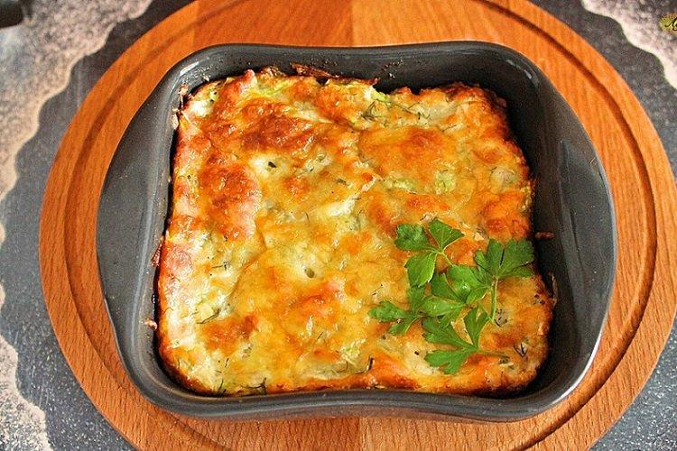 Zucchini Casserole with Cheese and Mushroom Sauce