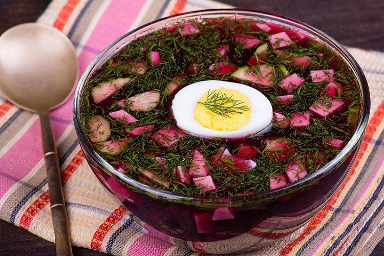Cold Beetroot Soup with Egg and Goat Cheese