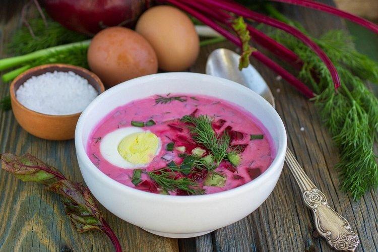 Cold Beetroot Soup with Ham and Kefir