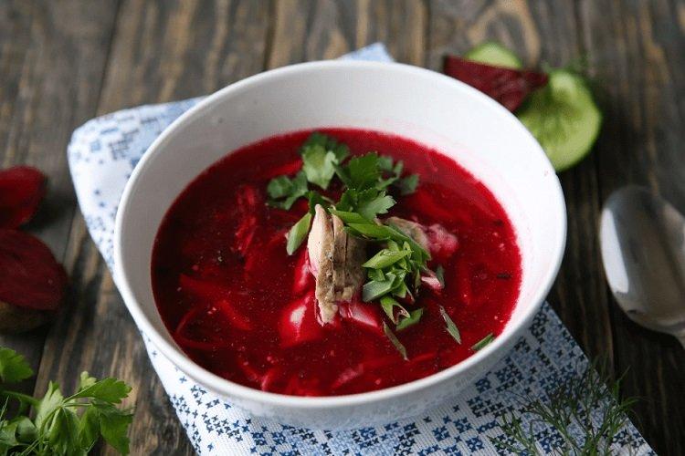Cold Beetroot Soup with Pork and Herbs