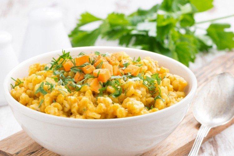 Gachas de cebada perlada con calabaza