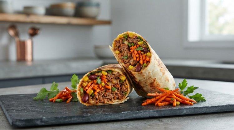 Burrito mit Fleisch und koreanischen Karotten
