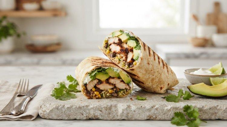 Burrito mit Hähnchen, Avocado und Koriander