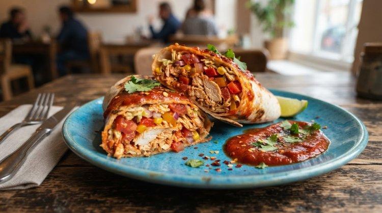Burrito mit Hähnchen in scharfer Sauce