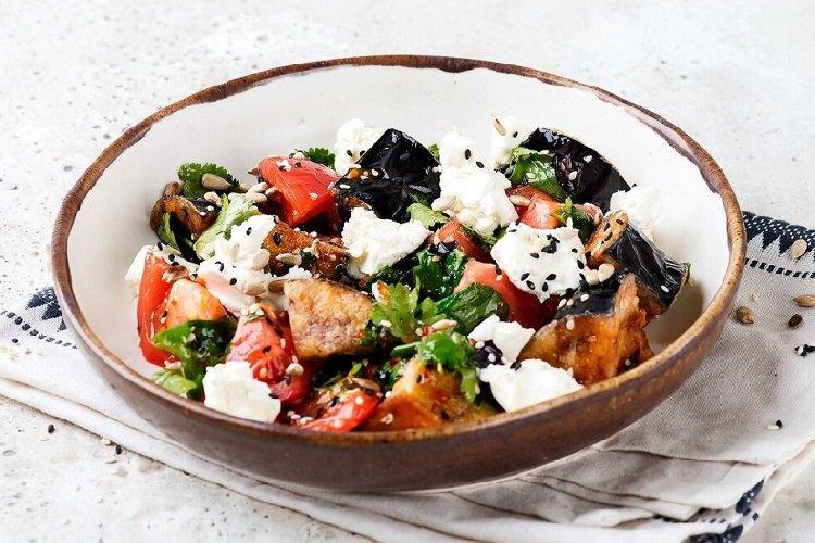Salad with Crispy Eggplant and Cream Cheese