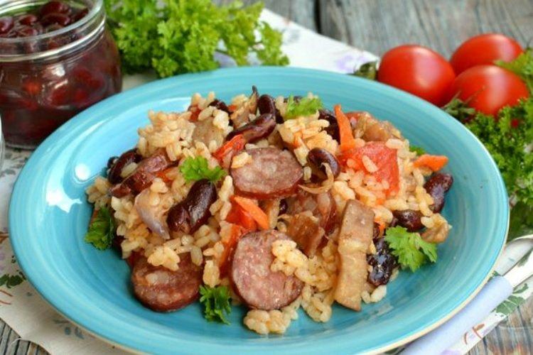 Rice Porridge with Vegetables and Sausages