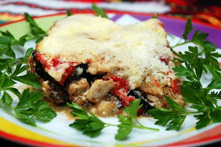 Red Fish Baked with Eggplant and Cheese