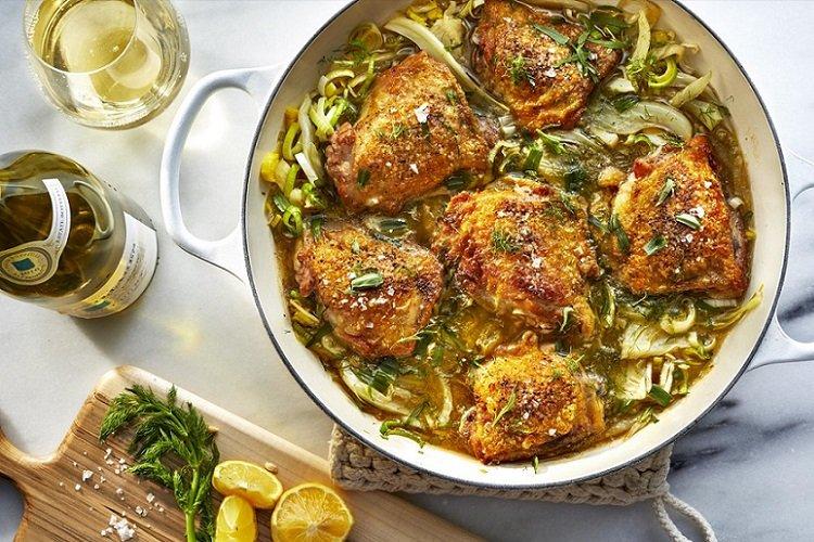 Chicken Thighs Braised with Fennel and Onions