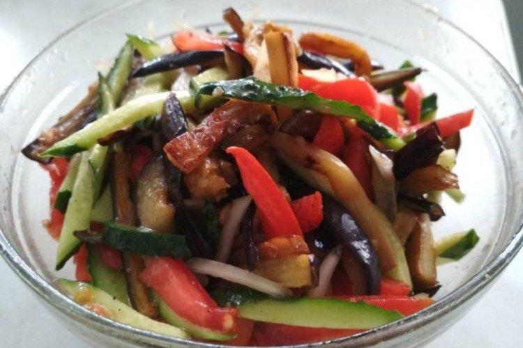 Salad with Eggplant, Tomatoes, and Cucumbers