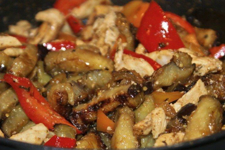 Eggplant with Tomatoes and Chicken