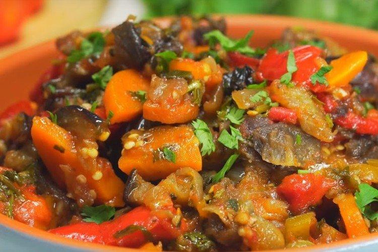 Eggplant with Tomatoes in a Frying Pan