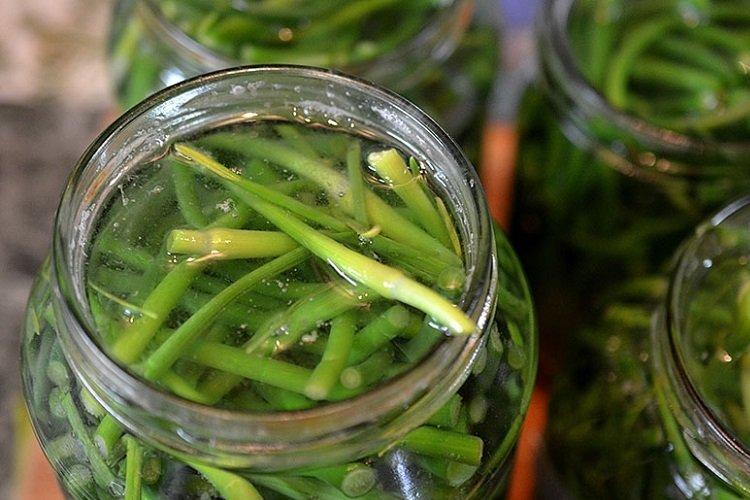 Knoblauchstiele, eingelegt mit Zimt