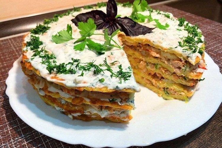 Zucchini Cake with Cheese and Sour Cream
