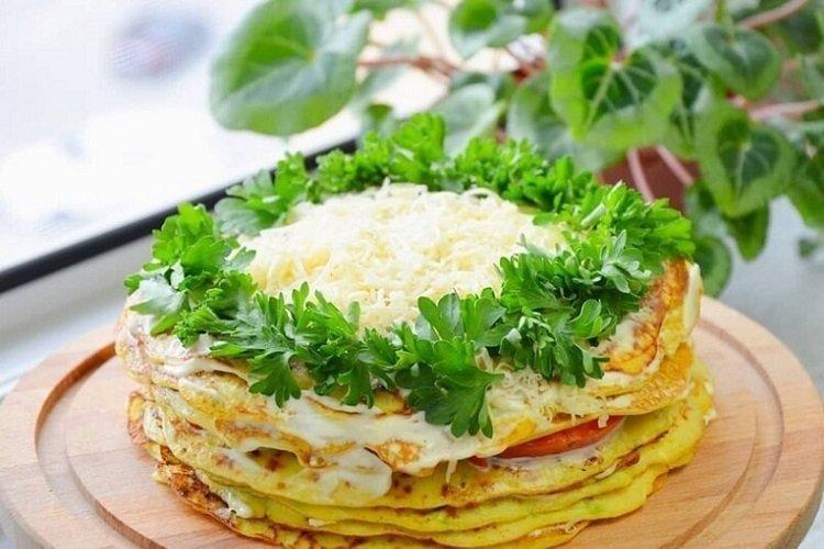 Zucchini Cake with Cheese and Tomatoes