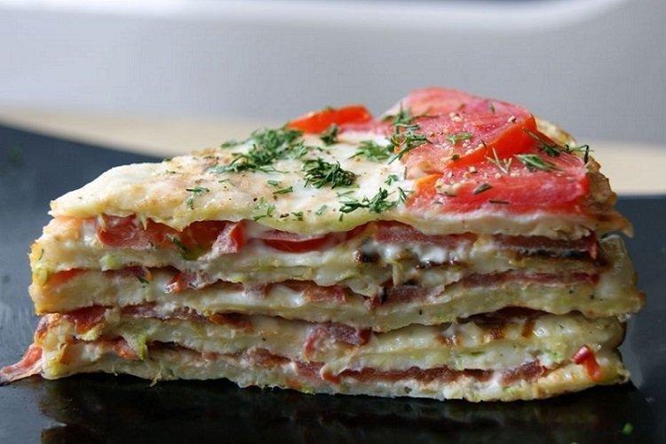 Zucchini Cake with Cottage Cheese and Tomatoes