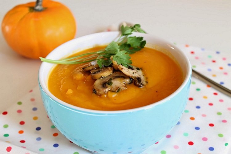 Crema de calabaza y champiñones
