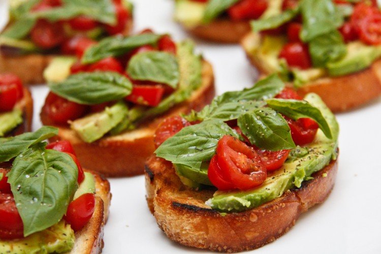 Avocado, Tomato, and Basil Toasts