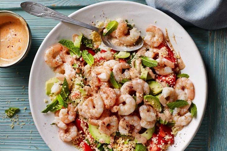 Couscous, Shrimp, Avocado, and Vegetable Salad