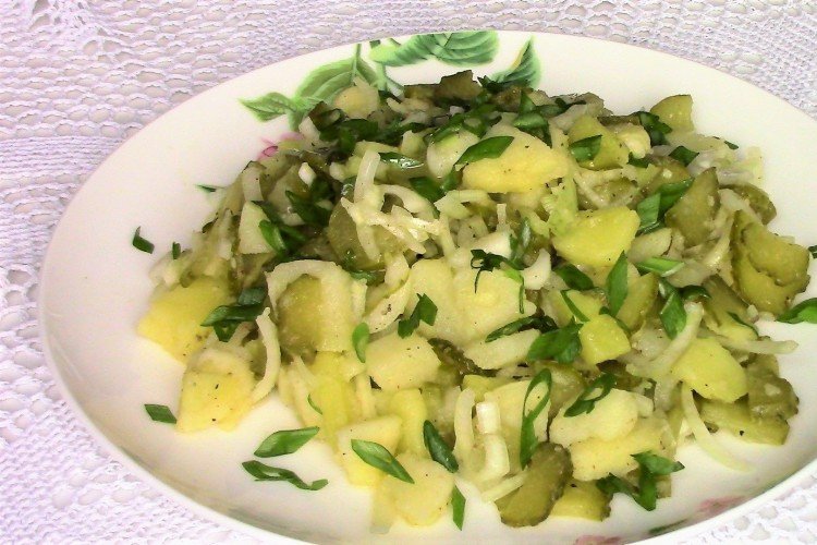Sprat Salad with Pickled Cucumbers, Potatoes, and Onion