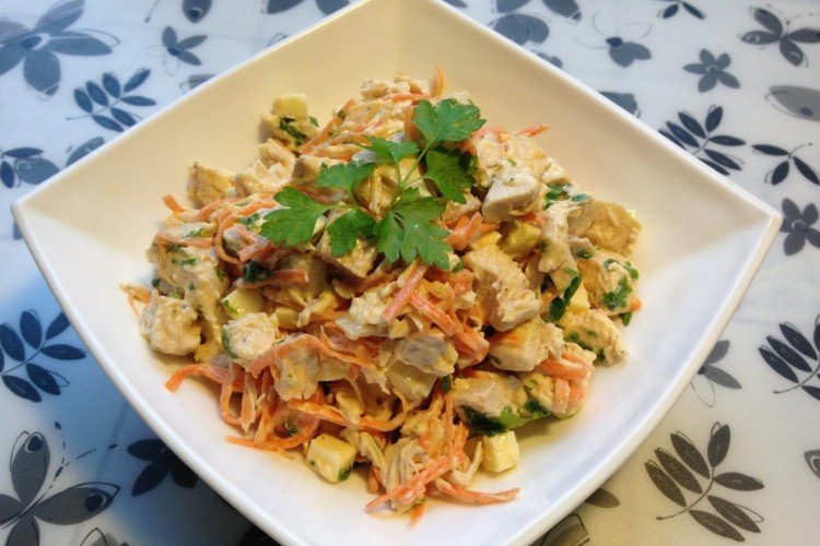 Pickled Mushroom, Korean Carrot, and Smoked Chicken Salad