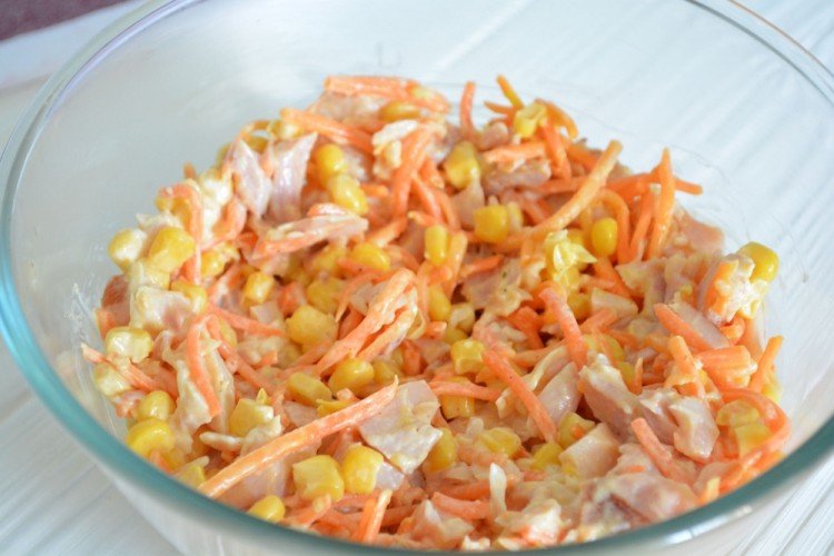 Corn, Smoked Chicken, and Korean Carrot Salad