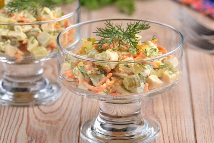 Smoked Chicken, Pickled Cucumber, Korean Carrot, and Potato Salad