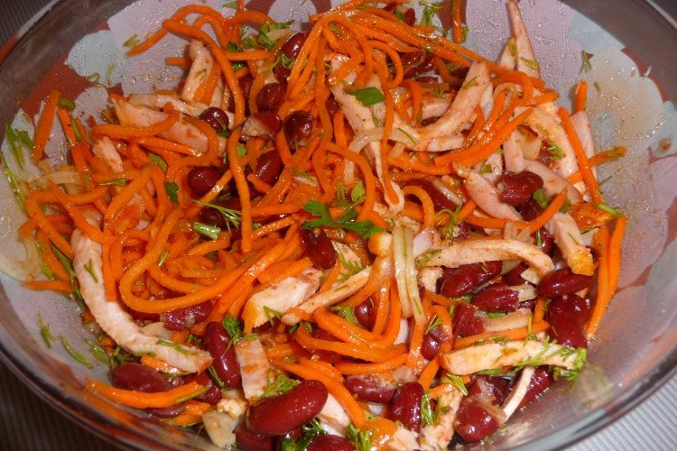 Red Bean, Smoked Chicken, and Korean Carrot Salad