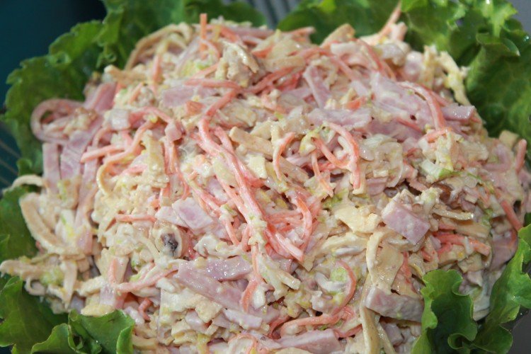 Salad with Smoked Chicken, Napa Cabbage, and Korean Carrots
