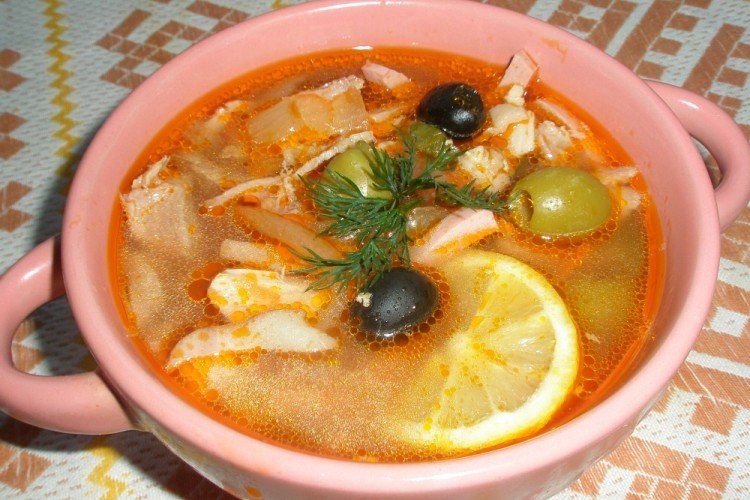 Solyanka with Boiled Sausage and Smoked Meats