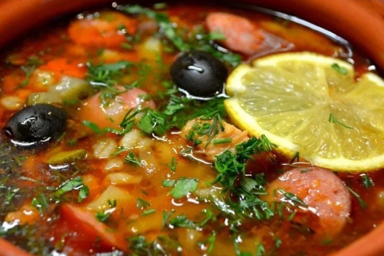 Solyanka with Sausage, Frankfurters, and Hot Pepper