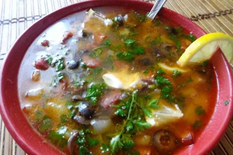 Meat Solyanka with Chicken and Hunting Sausages