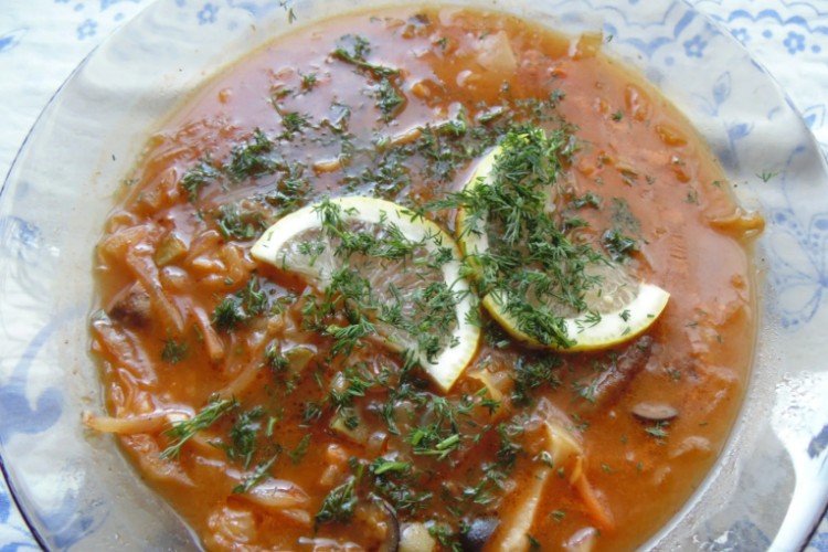Meat Solyanka with Sauerkraut and Pickled Cucumbers