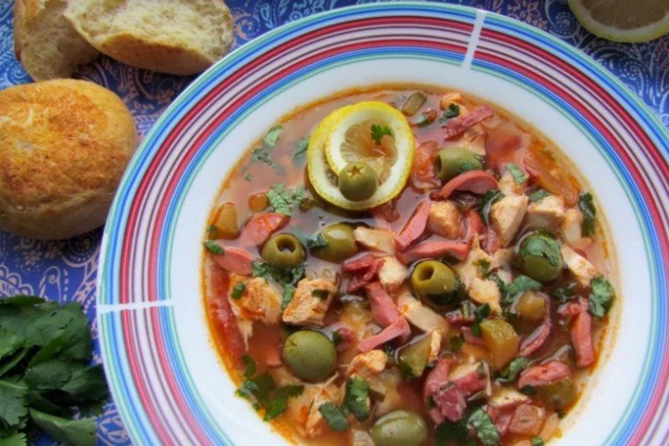 Meat Solyanka with Smoked Meats and Sausages