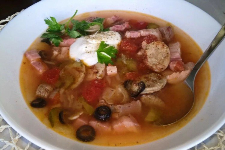 Meat Solyanka with Turkey and Bacon