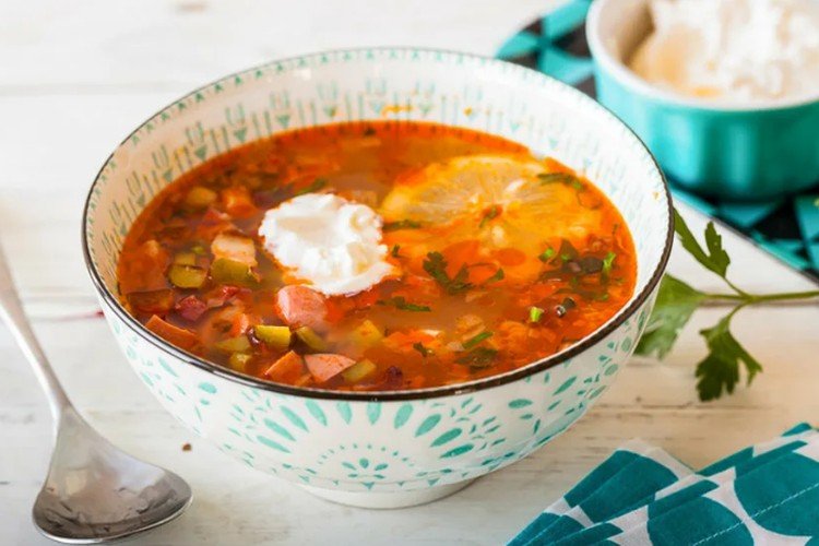 Meat Solyanka with Fresh Cabbage and Pickled Cucumbers