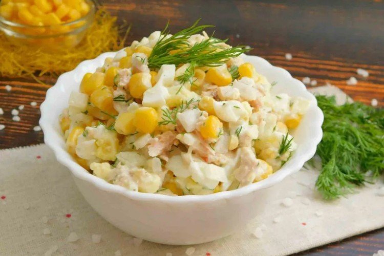 Hearty Salad with Corn, Egg, and Canned Pink Salmon