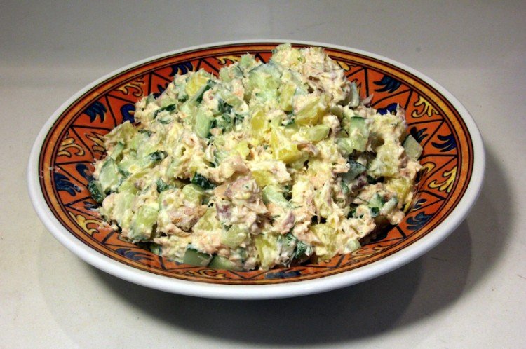 Canned Pink Salmon, Pickled Cucumber, and Potato Salad