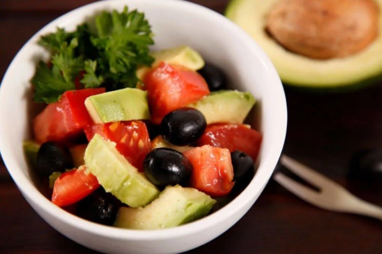Tomato, Avocado, Olive, and Canned Pink Salmon Salad