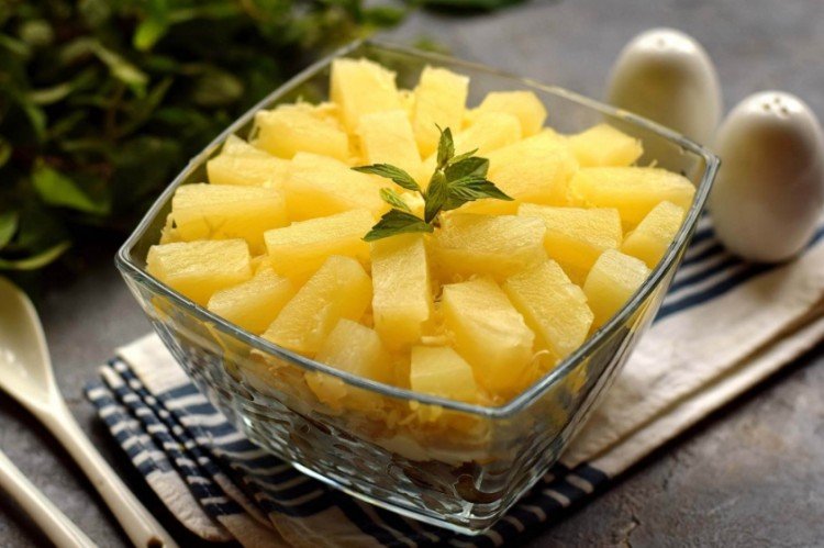 Festive Salad with Pineapple, Canned Pink Salmon, and Nuts