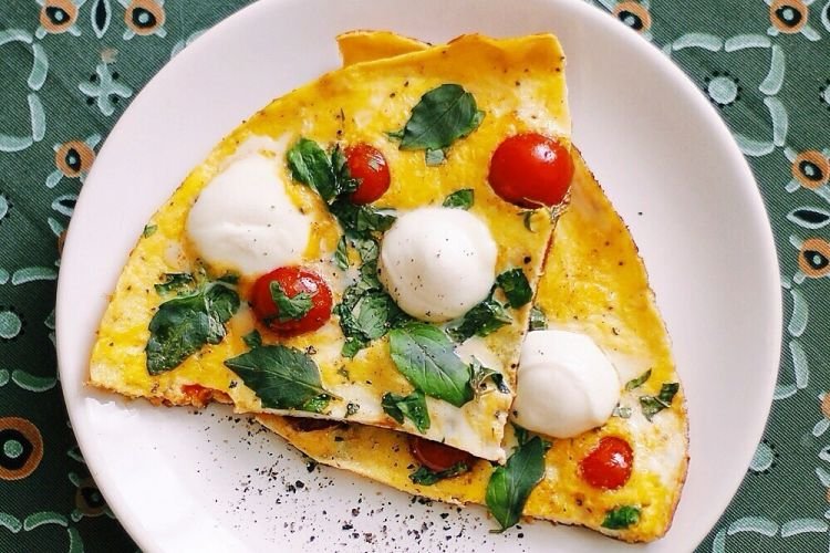 Baked Omelet with Mozzarella, Cherry Tomatoes, and Basil