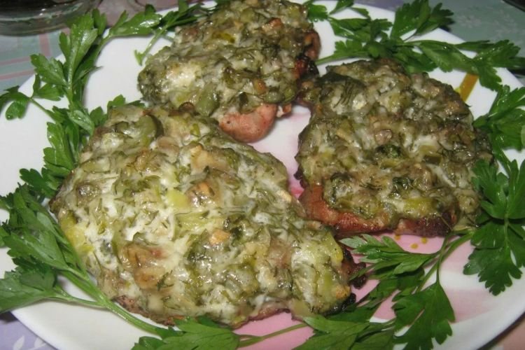 Pork Chops Baked with Nuts and Pickled Cucumbers