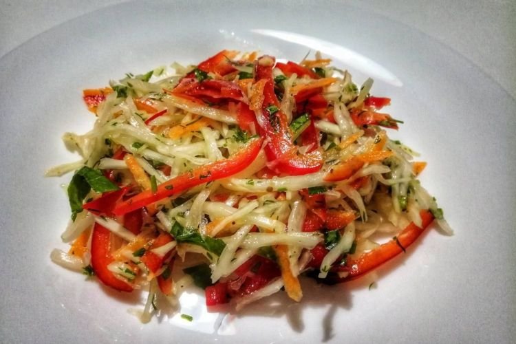 Korean Salad with Black Radish, Carrots, and Bell Pepper