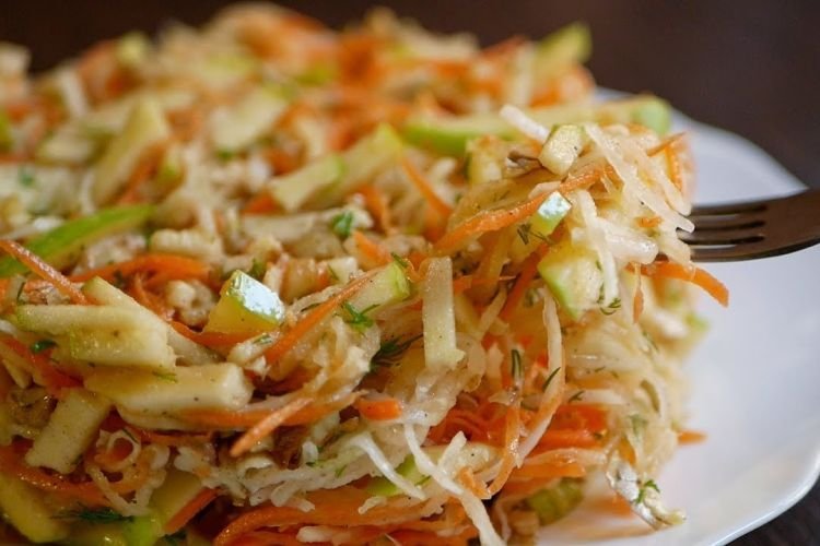 Diet Salad with Apple, Black Radish, Carrots, and Pumpkin