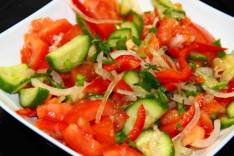 Black Radish, Bell Pepper, Tomato, and Cucumber Salad