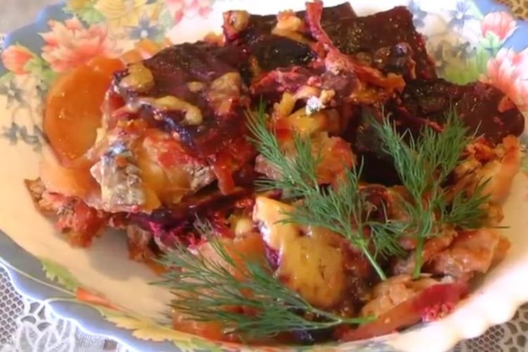 Pollock with Beets in the Oven