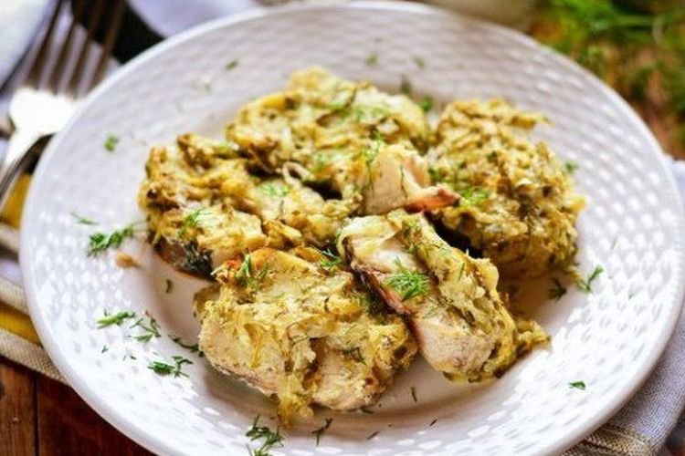Pollock with Pickled Cucumbers in the Oven