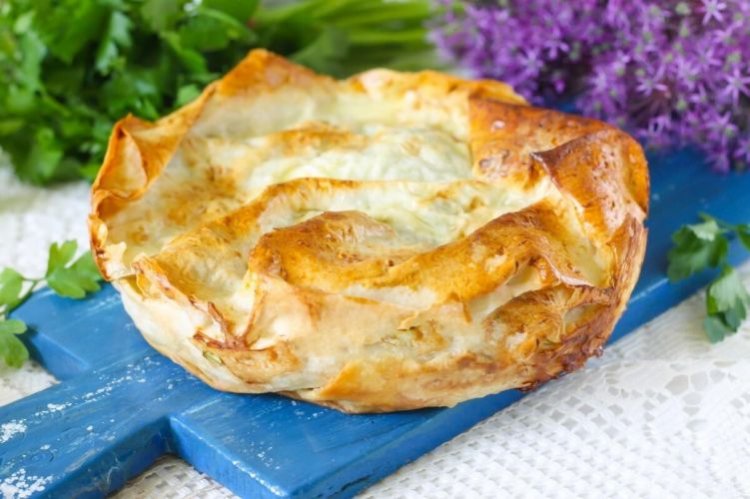 Achma with Mushrooms and Feta Cheese