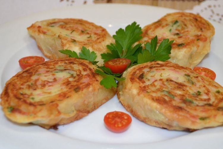 Lavash Rolls with Potatoes and Ham