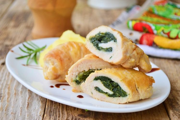 Rollo de pollo con espinacas
