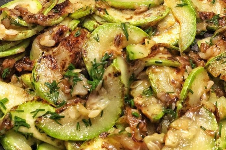 Zucchini with Mushrooms in a Pan
